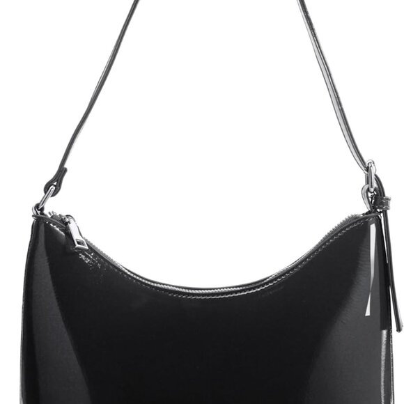 Faux Patent Leather Shoulder Bag Women's Purse Compact Zipper Stylish - Picture 1 of 7